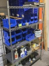 Rolling wire shelf with misc contents