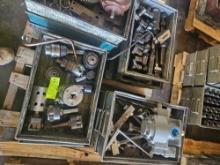 Pallet with Motor, Trays of Drive Parts, Fittings, Gears, & Various Machine Parts