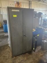2- Drawer Metal Storage Cabinet with Cylinoids, Small Motor, Drives, and Various Machine Parts