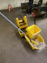 Lot of 2 Janitorial Mop Buckets & Mop