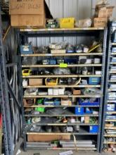 Shelving unit appx. 48"w x 75"h w/ misc. contents - contains oil seals, bearings, etc.