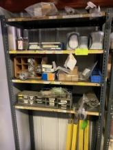 Shelving unit appx. 48"w x 75"h w/ misc. contents - contains filters, air manifolds, junctions, l...