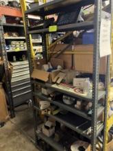 Shelving unit w/ misc. contents including motors, etc.