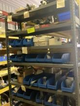 Shelving unit w/ misc. contents including flow meters, valves, etc.
