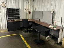 Work station with filing cabinets & office chair
