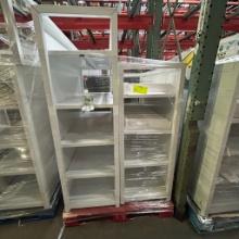 White shelving units