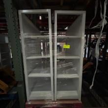 White shelving units