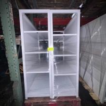 White shelving units