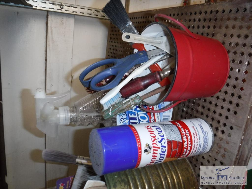 Large lot of cleaning and chemical bottles and cans