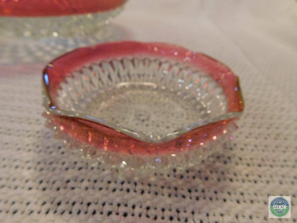 Cranberry Glass Chip & Dip Set