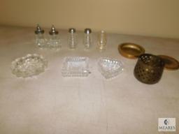 Lot Glass possibly Crystal Salt & Pepper Shakers & Ashtrays