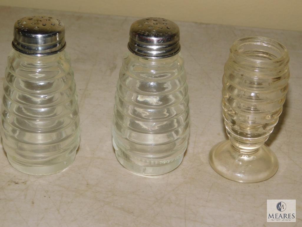 Lot Glass possibly Crystal Salt & Pepper Shakers & Ashtrays