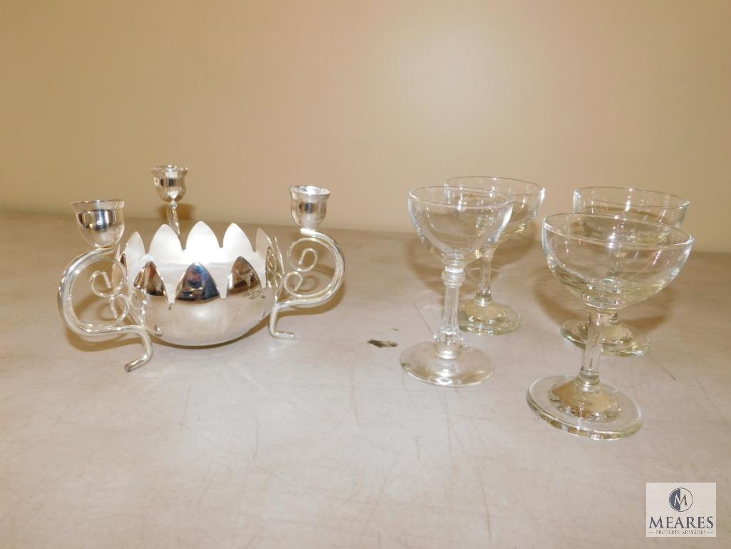 Godinger Silver Centerpiece & Lot of 4 Champagne Glasses