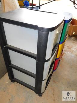 Lot of 2 Plastic Storage 3 - Drawer Containers on Casters