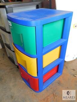 Lot of 2 Plastic Storage 3 - Drawer Containers on Casters