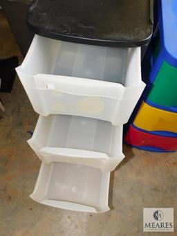 Lot of 2 Plastic Storage 3 - Drawer Containers on Casters
