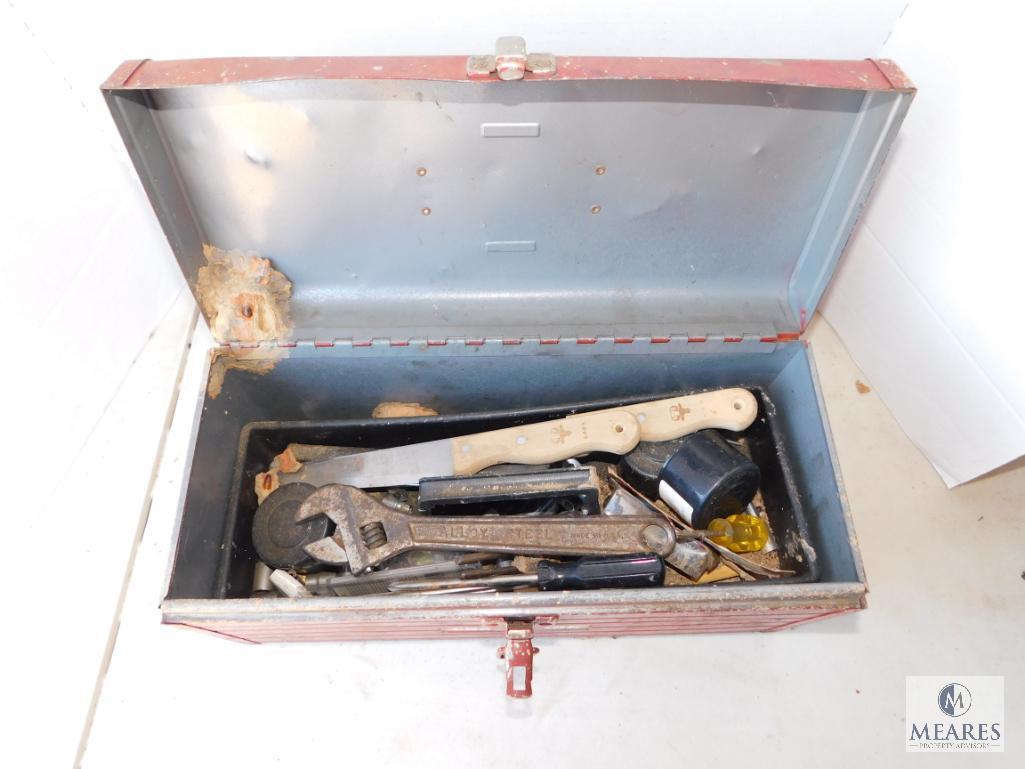 Metal Toolbox with Lot of Tools Sockets Adjustable Wrenches +