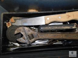 Metal Toolbox with Lot of Tools Sockets Adjustable Wrenches +