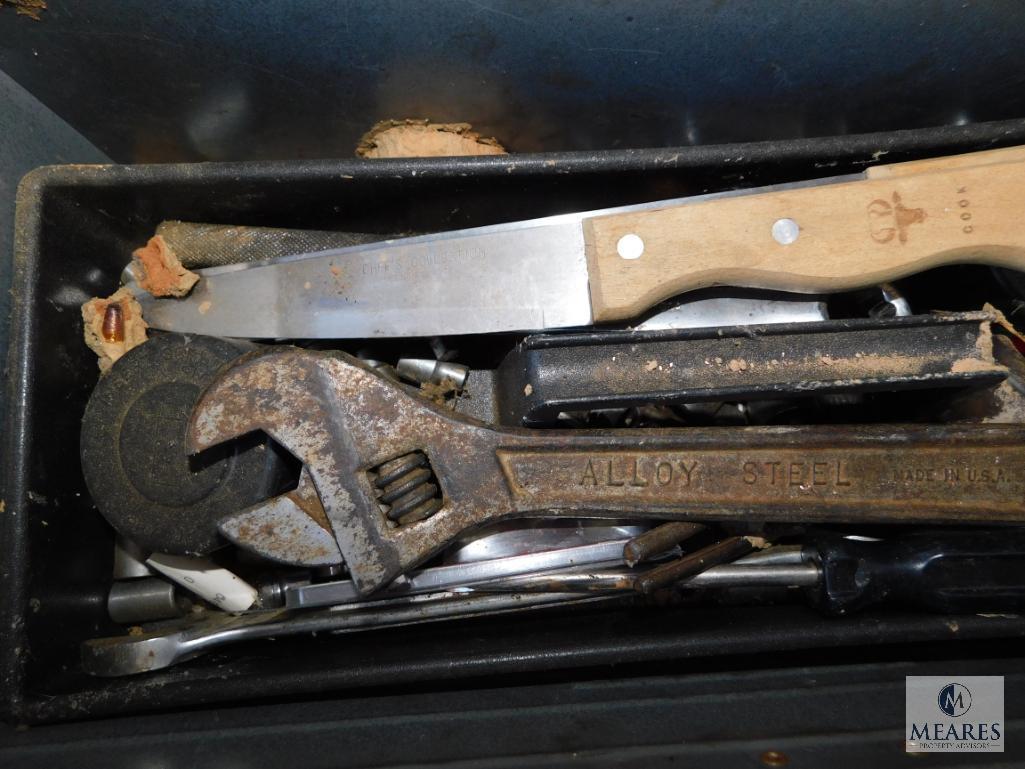 Metal Toolbox with Lot of Tools Sockets Adjustable Wrenches +