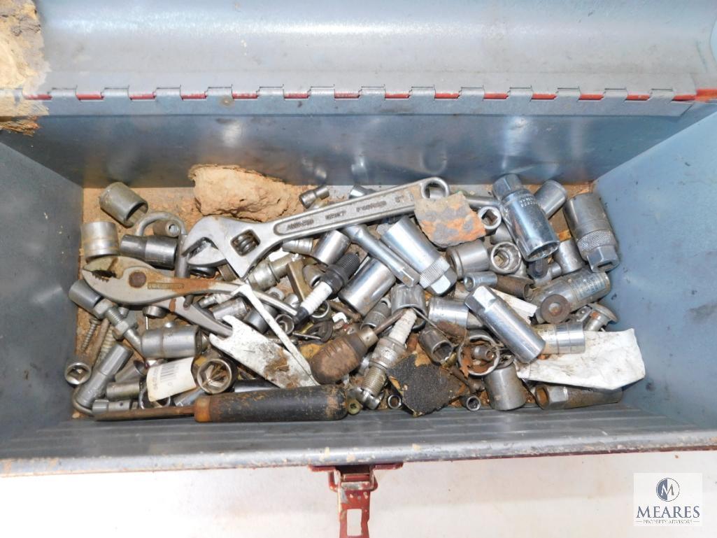 Metal Toolbox with Lot of Tools Sockets Adjustable Wrenches +