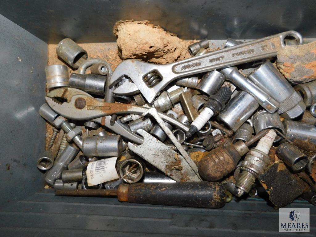 Metal Toolbox with Lot of Tools Sockets Adjustable Wrenches +