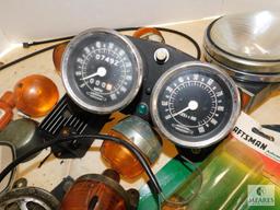 Lot of Various Motorcycle Parts Speedometer & Tach Headlight Turn Signals