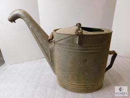 Vintage large Galvanized Watering Can with Wood Handle