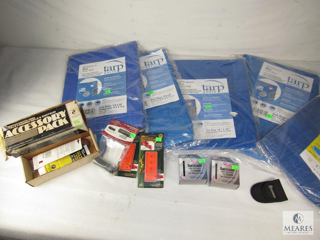 Lot New Poly Tarps, Thompson Center Muzzleloader Pack, Muzzle Mount, Arrow Sharpener, +
