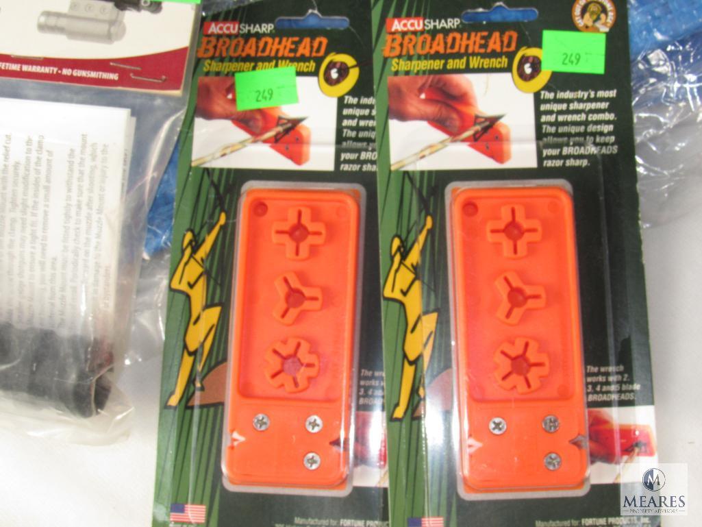 Lot New Poly Tarps, Thompson Center Muzzleloader Pack, Muzzle Mount, Arrow Sharpener, +