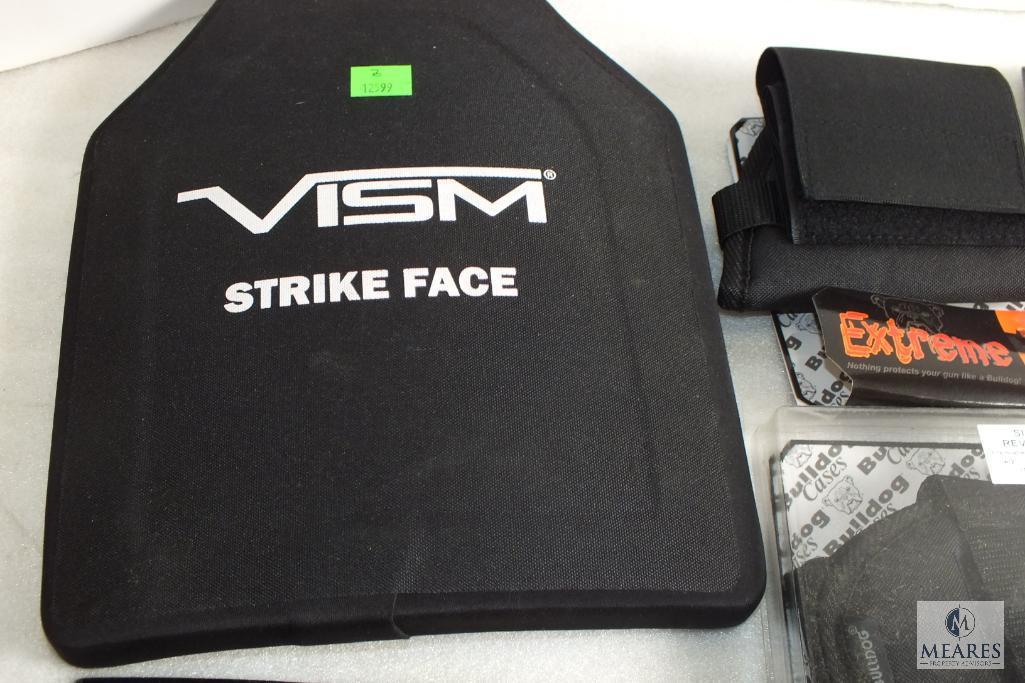 Lot of Bulldog Cases Includes Ankle holster , Belly wrap Holsters, Vism Ballistic Panel.