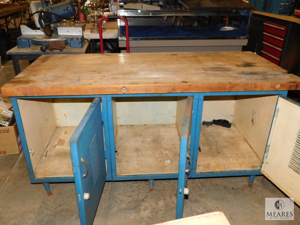 Work Bench Metal Locker Storage with Wood Top