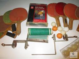 Large Lot Ping Pong Paddles, Balls, Net and Brackets + New Wilson Post Set