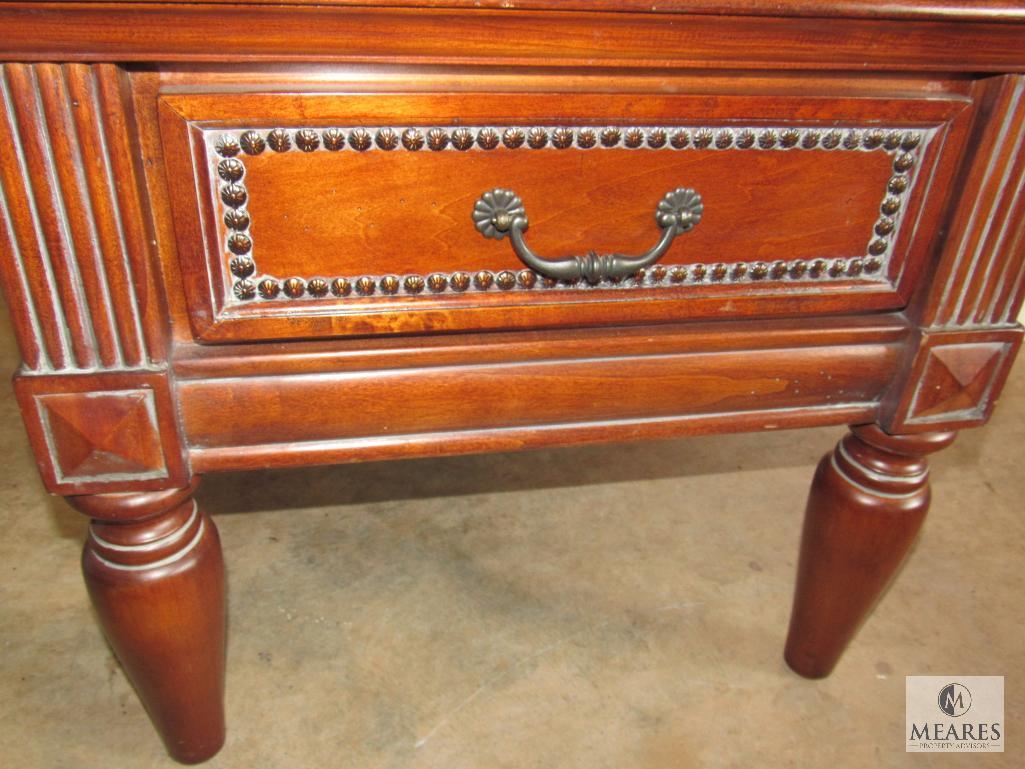 Wood Side Accent Table with White wash accent 1 Drawer