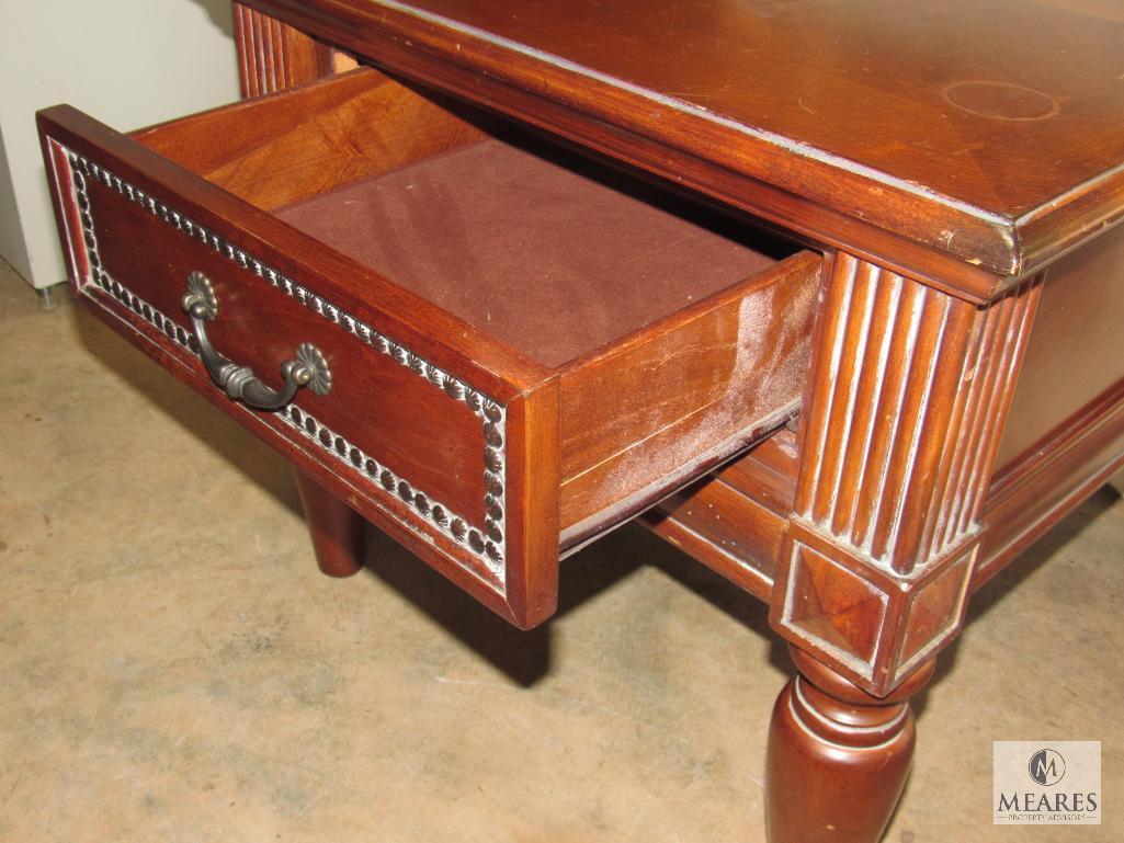 Wood Side Accent Table with White wash accent 1 Drawer
