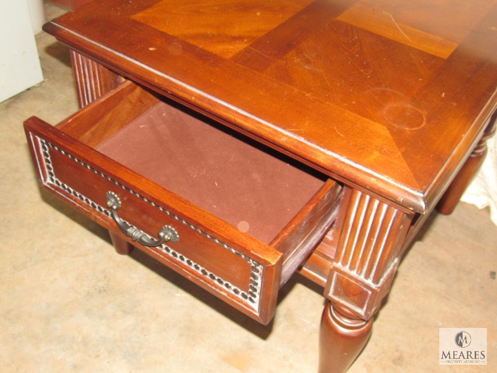 Wood Side Accent Table with White wash accent 1 Drawer