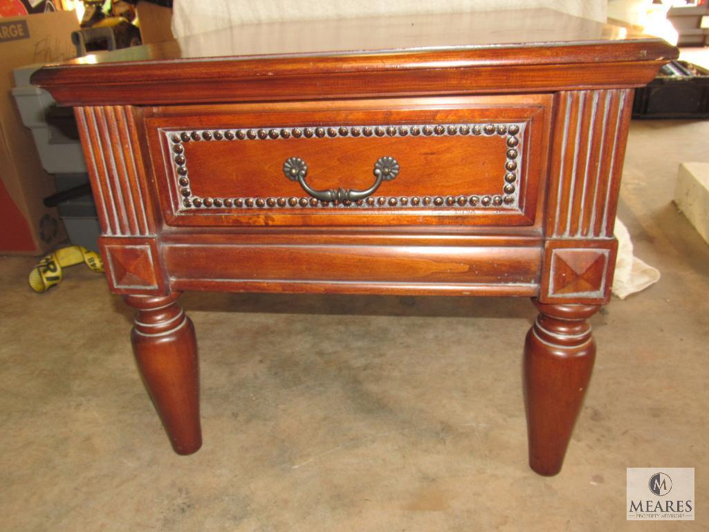 Wood Side Accent Table with White wash accent 1 Drawer