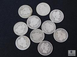 Mixed lot of (10) Barber quarters