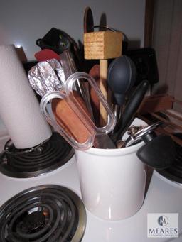 Kitchen Utensil Holders with Contents: Spatulas, Spoons, Whisks, ETC