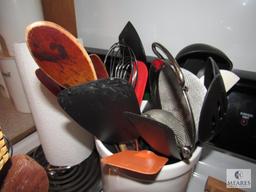 Kitchen Utensil Holders with Contents: Spatulas, Spoons, Whisks, ETC