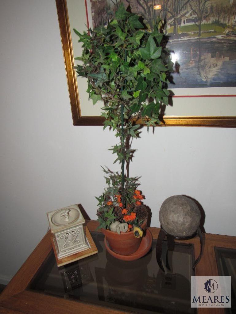 Oil Warmer, Artificial Tree Decoration, and Small Rock Decoration