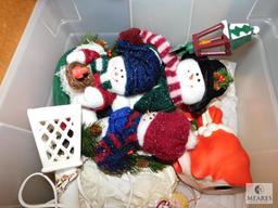 Lot of Assorted Christmas Trinkets, Wrapping Paper, and Two Empty Totes