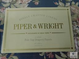 Lot 4 New Piper & Wright Pole Top Drapery Panels 41"x84" Blue Floral pattern