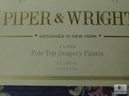 Lot 4 New Piper & Wright Pole Top Drapery Panels 41"x84" Blue Floral pattern