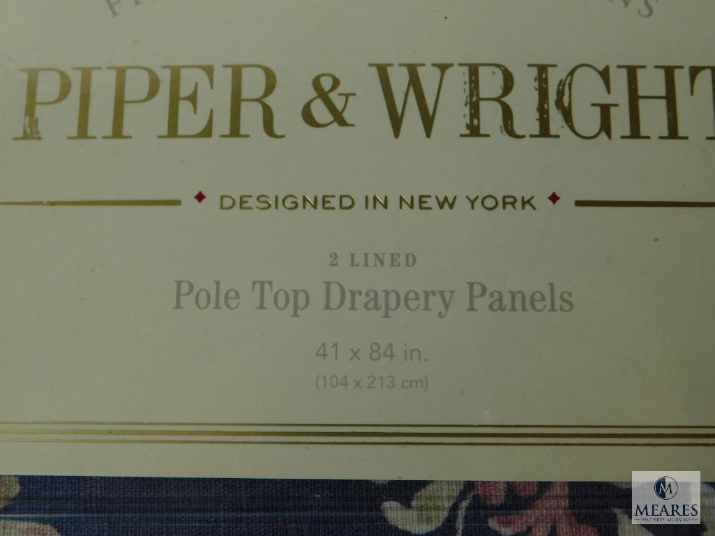 Lot 4 New Piper & Wright Pole Top Drapery Panels 41"x84" Blue Floral pattern