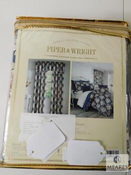 Lot 4 New Piper & Wright Pole Top Drapery Panels 41"x84" Blue Floral pattern