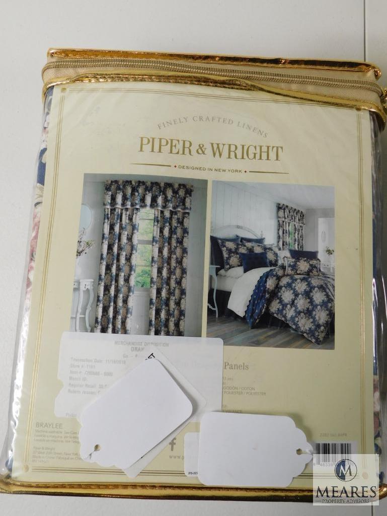 Lot 4 New Piper & Wright Pole Top Drapery Panels 41"x84" Blue Floral pattern