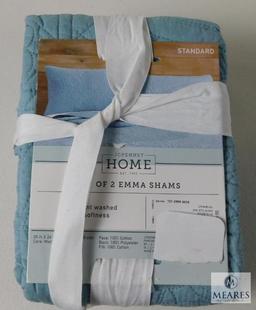 New Set of 2 Emma Pillow Shams in Stone Blue 20" x 26" each