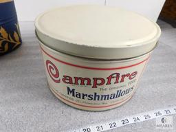 Lot of Assorted Buckets, Campfire Marshmallows Can, Trays, Serving Trays, Decorative Trays