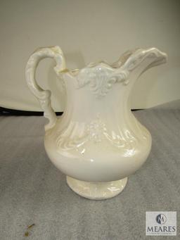 Vintage Porcelain Wash Bin & Pitcher Set Ivory Color