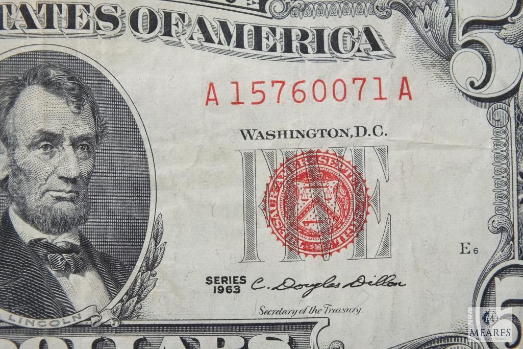 Group of (2) Series 1963 US $5 red seal notes
